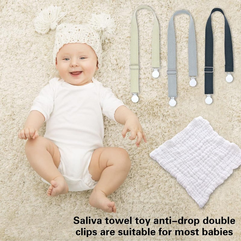 Kunyeah 3 PCS Multipurpose Clips Baby Nursing Cover Clips Saliva Towel Double-end Clamp Toy Anti-drop Clip Adjustable Braid Strap Dental Bib Holder Clip Napkin Holder for Adult Kids (Graphite/Green/Fog) - Image 3